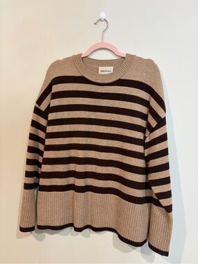 Industry Striped Crewneck Sweater in Beige and Dark Brown
